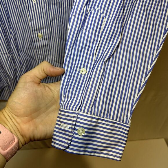 Ralph Lauren Mens White Blue Stripes Classic Fit Button Up Size 16.5/L Pinkpony - Picture 5 of 8